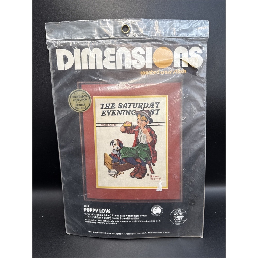 Dimensions Cross Stitch Kit Norman Rockwell PUPPY LOVE New